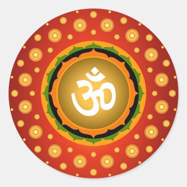 Pegatina Redonda Diseño espiritual de OM Lotus (Anverso)