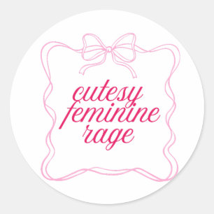 Pegatina Redonda Diseño Estético Rosa de Furia Femenina Adorable   