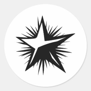 Pegatina Redonda Diseño estrella Minimalista en blanco y negro