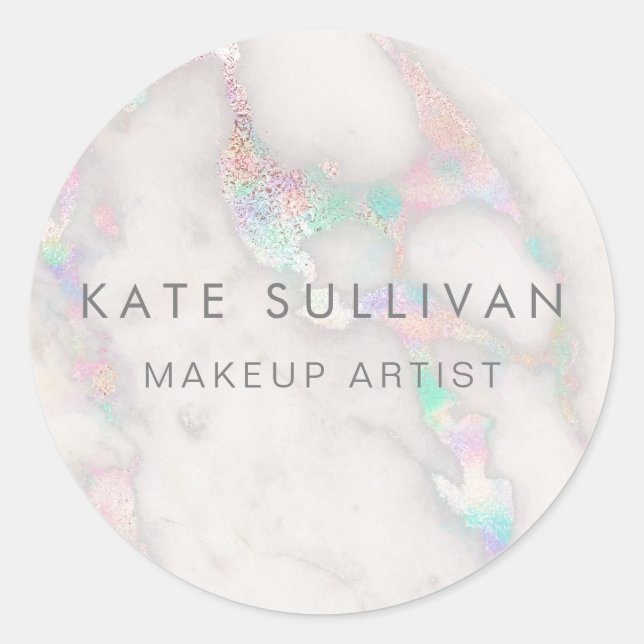 Pegatina Redonda diseño falso de mármol holográfico (Anverso)