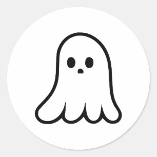 Pegatina Redonda Diseño fantasma Minimalista en blanco y negro