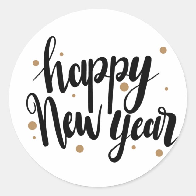 Pegatina Redonda Diseño Feliz Año Nuevo (Anverso)