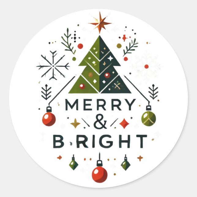 Pegatina Redonda Diseño festivo de árbol de navidad brillante y mor (Anverso)