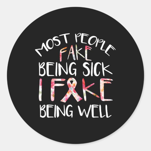 Pegatina Redonda Diseño Fibromialgia Conciencia de Guerreros Falsa  (Anverso)