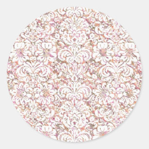 Pegatina Redonda Diseño floral blanco y rosa