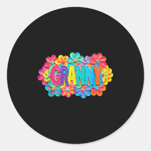 Pegatina Redonda Diseño floral colorido estilo arcilla groovy grann