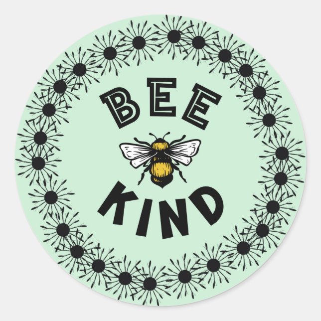Pegatina Redonda Diseño floral de Bee Kind Bumble Bee Kindness (Anverso)