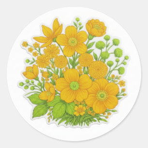 Pegatina Redonda diseño floral de impresión de arte