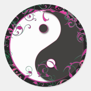Pegatina Redonda Diseño floral de Yin y de Yang