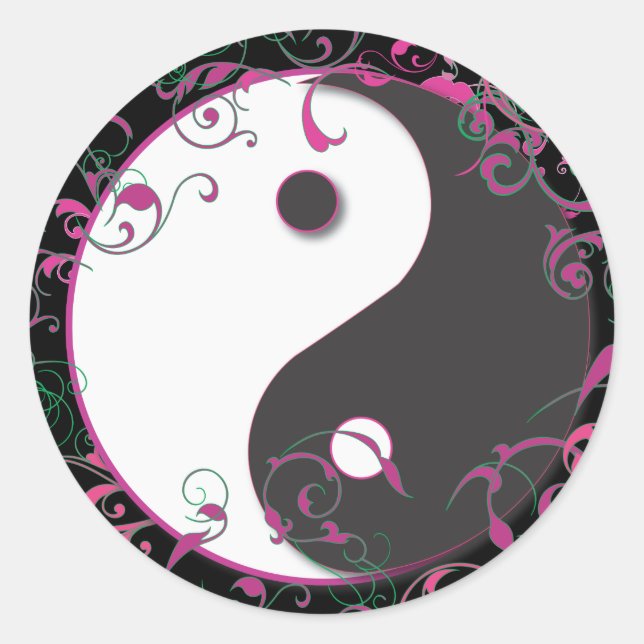 Pegatina Redonda Diseño floral de Yin y Yang (Anverso)