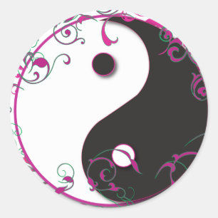 Pegatina Redonda Diseño floral de Yin y Yang