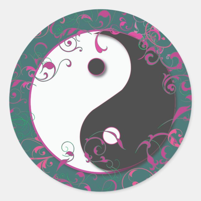 Pegatina Redonda Diseño floral de Yin y Yang (Anverso)
