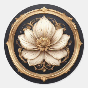 Pegatina Redonda Diseño Floral Elegante con Énfasis en Detalles Dor