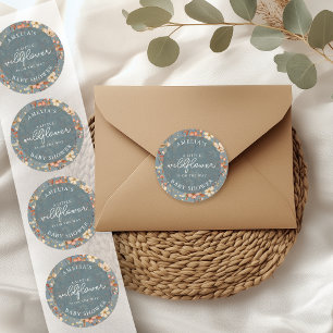 Pegatina Redonda Diseño Floral para Baby Shower de Una Pequeña Flor