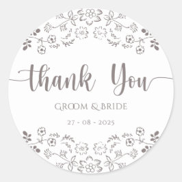 Pegatina Redonda Diseño floral rosa claro Boda elegante