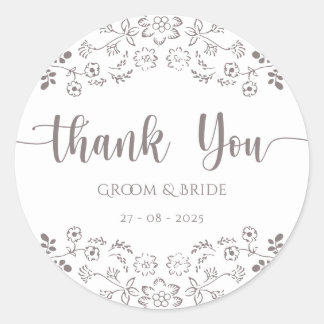 Pegatina Redonda Diseño floral rosa claro Boda elegante