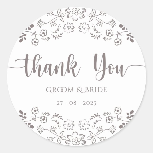 Pegatina Redonda Diseño floral rosa claro Boda elegante (Anverso)