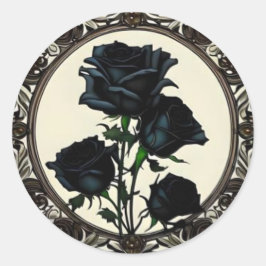 Pegatina Redonda Diseño floral Rosa negro Art Nouveau
