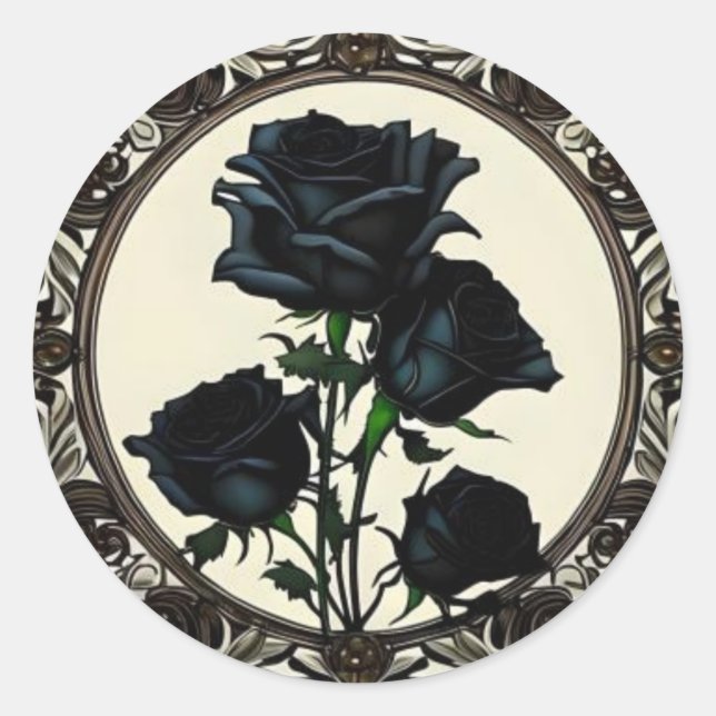 Pegatina Redonda Diseño floral Rosa negro Art Nouveau (Anverso)