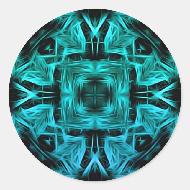 Pegatina Redonda Diseño Fractal de Plasma Eléctrico Futurista (Anverso)