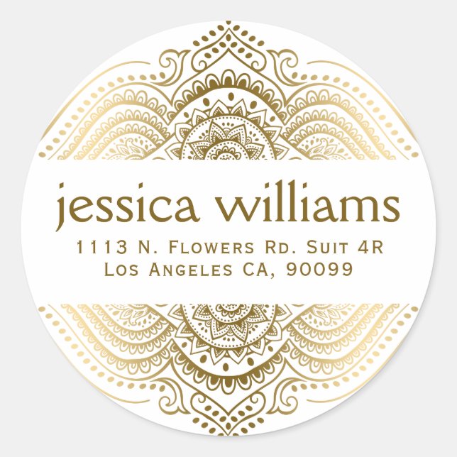 Pegatina Redonda Diseño geométrico Gold Lace Floral Paisley 2 (Anverso)