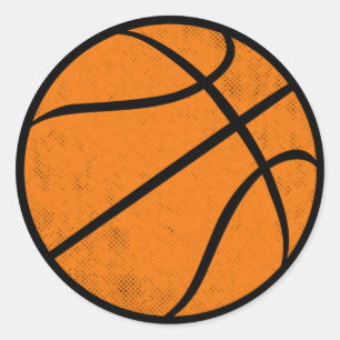 Pegatina Redonda Diseño Gráfico de Baloncesto Vintage Angustiado