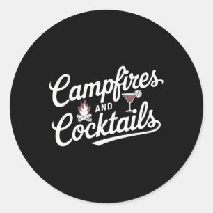 Pegatina Redonda Diseño Gráfico de Camping de Verano Fuego de Campa
