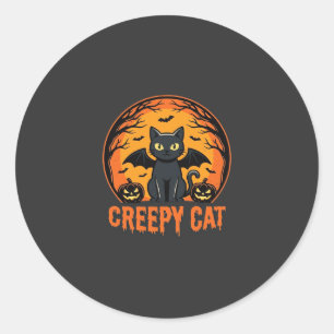 Pegatina Redonda Diseño gráfico de gato espeluznante de Halloween m