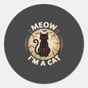 Pegatina Redonda Diseño Gráfico de Gato Meow Halloween_1
