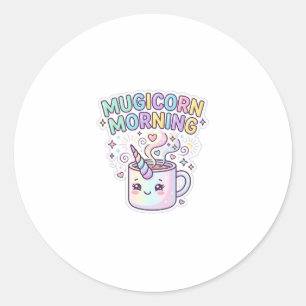 Pegatina Redonda Diseño Gráfico de la Mañana de Mugicorn Unicornio 
