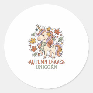 Pegatina Redonda Diseño gráfico de merch de unicornio de hojas de o
