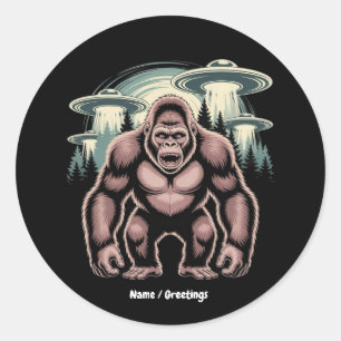 Pegatina Redonda Diseño gráfico divertido Bigfoot Sasquatch Alien U
