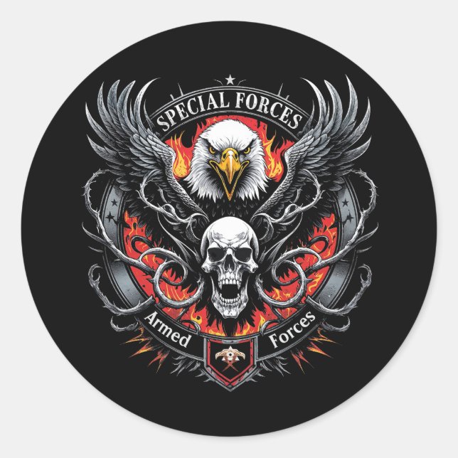 Pegatina Redonda Diseño gráfico entusiasta de las fuerzas armadas (Anverso)