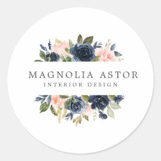Pegatina Redonda Diseño interior acuática floral marina rosa Girly