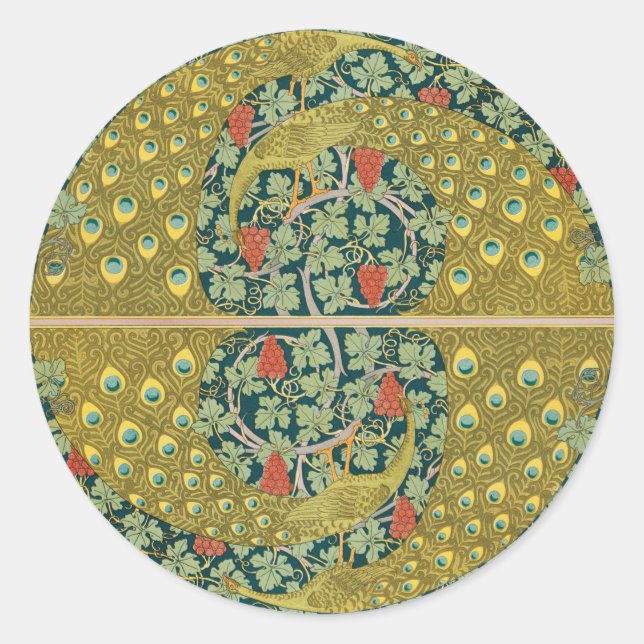Pegatina Redonda Diseño intrincado de estilo Art Nouveau pavo (Anverso)