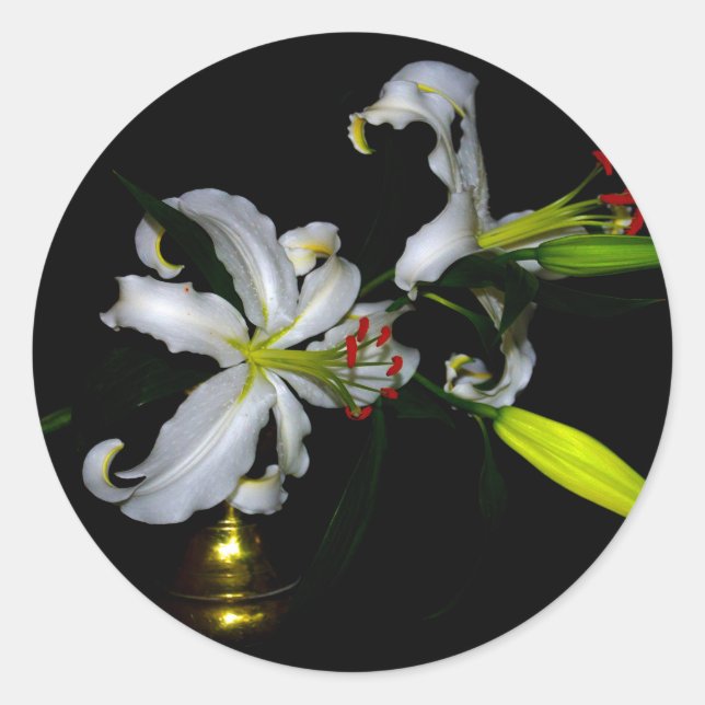 Pegatina Redonda Diseño irlandés de Brass y Flores (Anverso)