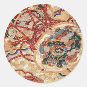 Pegatina Redonda Diseño japonés tradicional de la tela
