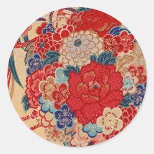 Pegatina Redonda Diseño japonés tradicional de la tela