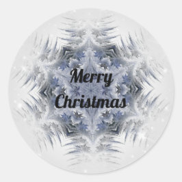 Pegatina Redonda Diseño Kaleidoscope Esparking Blue Snowflake