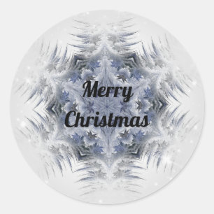 Pegatina Redonda Diseño Kaleidoscope Esparking Blue Snowflake