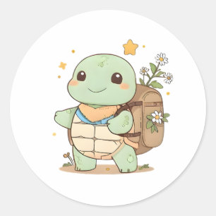 Pegatina Redonda Diseño Kawaii de Tortuga Viajera de Aventuras Lind