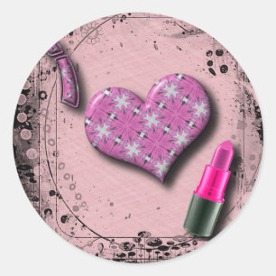 Pegatina Redonda Diseño lindo estupendo del lápiz labial del amor