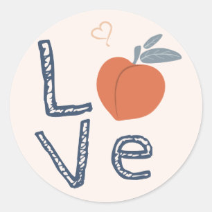 Pegatina Redonda Diseño LOVE Peach con forma de corazón