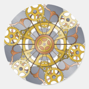 Pegatina Redonda Diseño Mandala de engranajes y perros