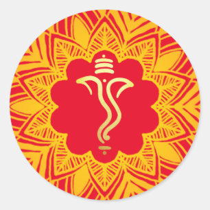 Pegatina Redonda Diseño Mandala Mehendi Ganesh/ Dios indio 