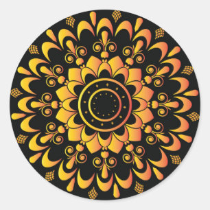 Pegatina Redonda Diseño Mandala único de oro-95747