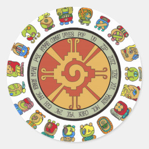 Pegatina Redonda Diseño maya del calendario