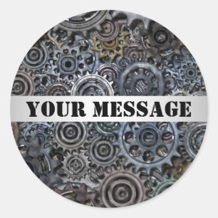 Pegatina Redonda Diseño metalizado adaptable de Steampunk del