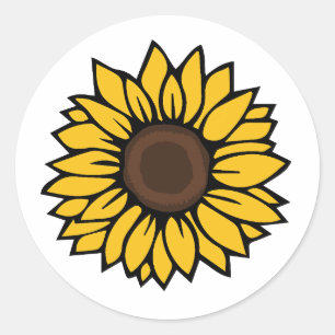 Pegatina Redonda Diseño minimalista de girasoles