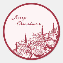 Pegatina Redonda Diseño Mínimo de Mesa de Navidad Personalizada